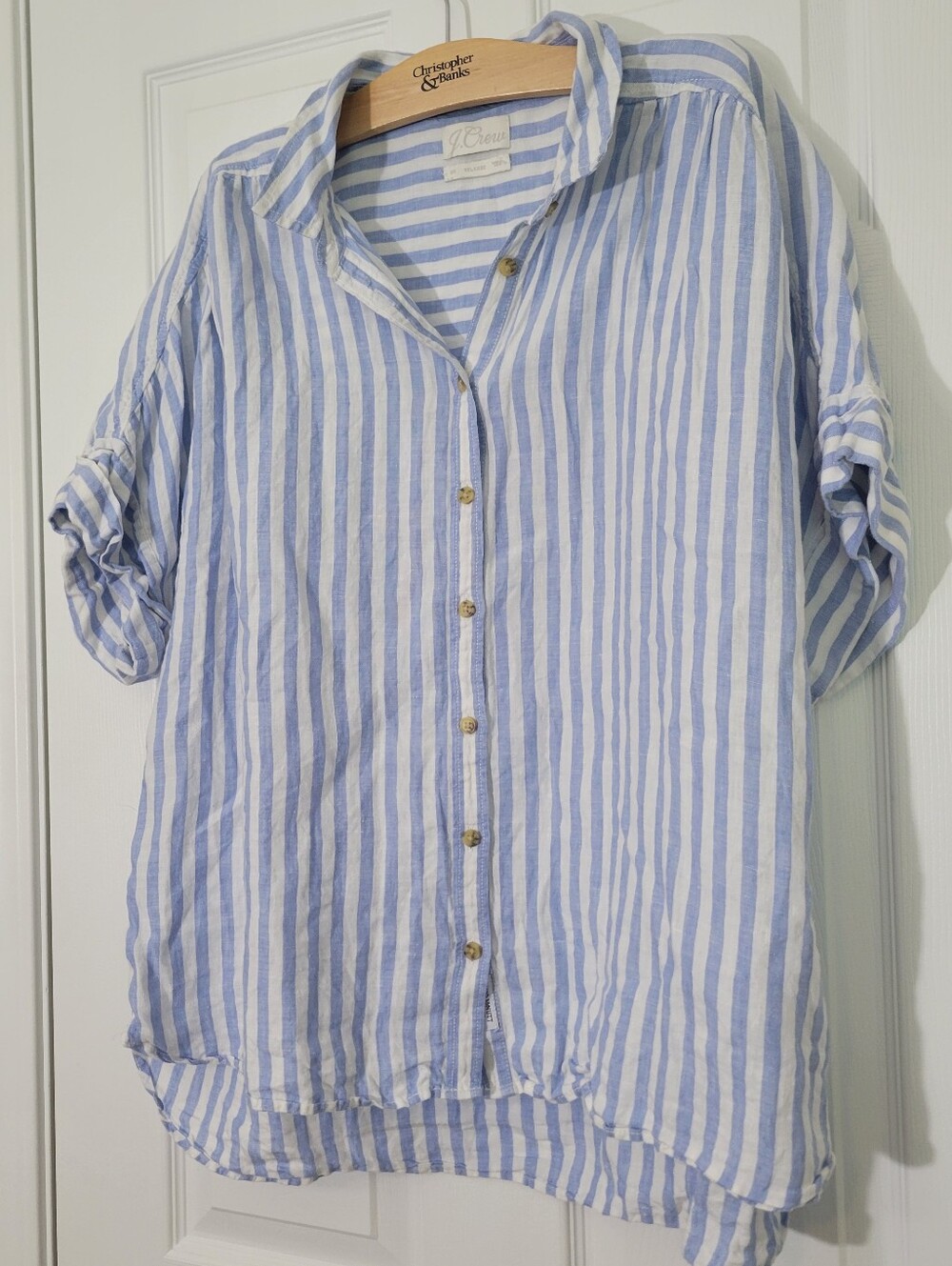 J Crew Relaxed Short-Sleeve Baird McNutt Irish Linen Shirt Stripe Plus Size 2x - Picture 4 of 9